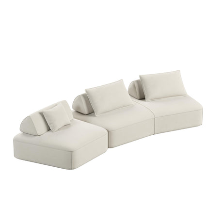Tabaray 139" Oversized Boneless Couch, Chenille Curved Sofa, Minimalist Modular Sectional Sofa Set with Removable Backrests, 3 Pillows, Deep Seat, Modern Couches for Living Room, Bedroom, Beige Tabaray