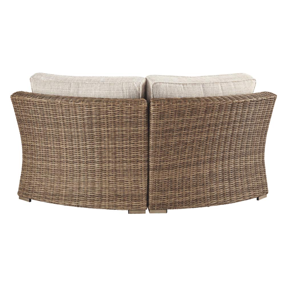 Signature Design by Ashley Beachcroft Farmhouse Outdoor Patio Wicker Curved Corner Chair, Beige Signature Design by Ashley