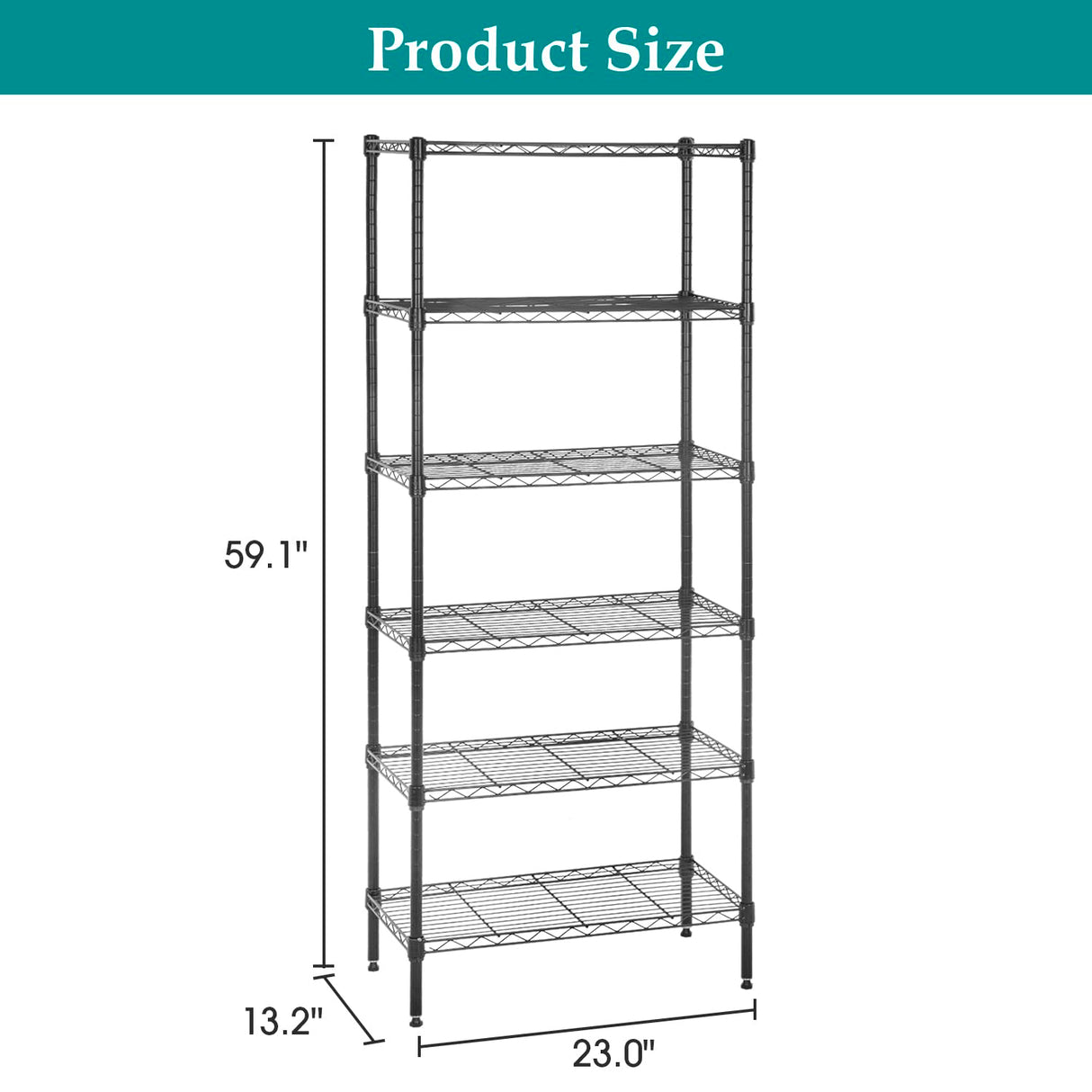 PayLessHere | 6-Tier Wire Shelf | 23"x13"x59" | Black | Adjustable Racks | Heavy-Duty Storage Shelves, Holds Upto 1500 lbs | Rust-Resistant, No-Tool Assembly | for Home, Garage Shelving PayLessHere