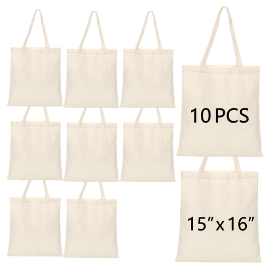 OKBA 10 pcs Sublimation Tote Bags,polyester tote bags for sublimation, DIY customization blank canvas tote bags 15x16in