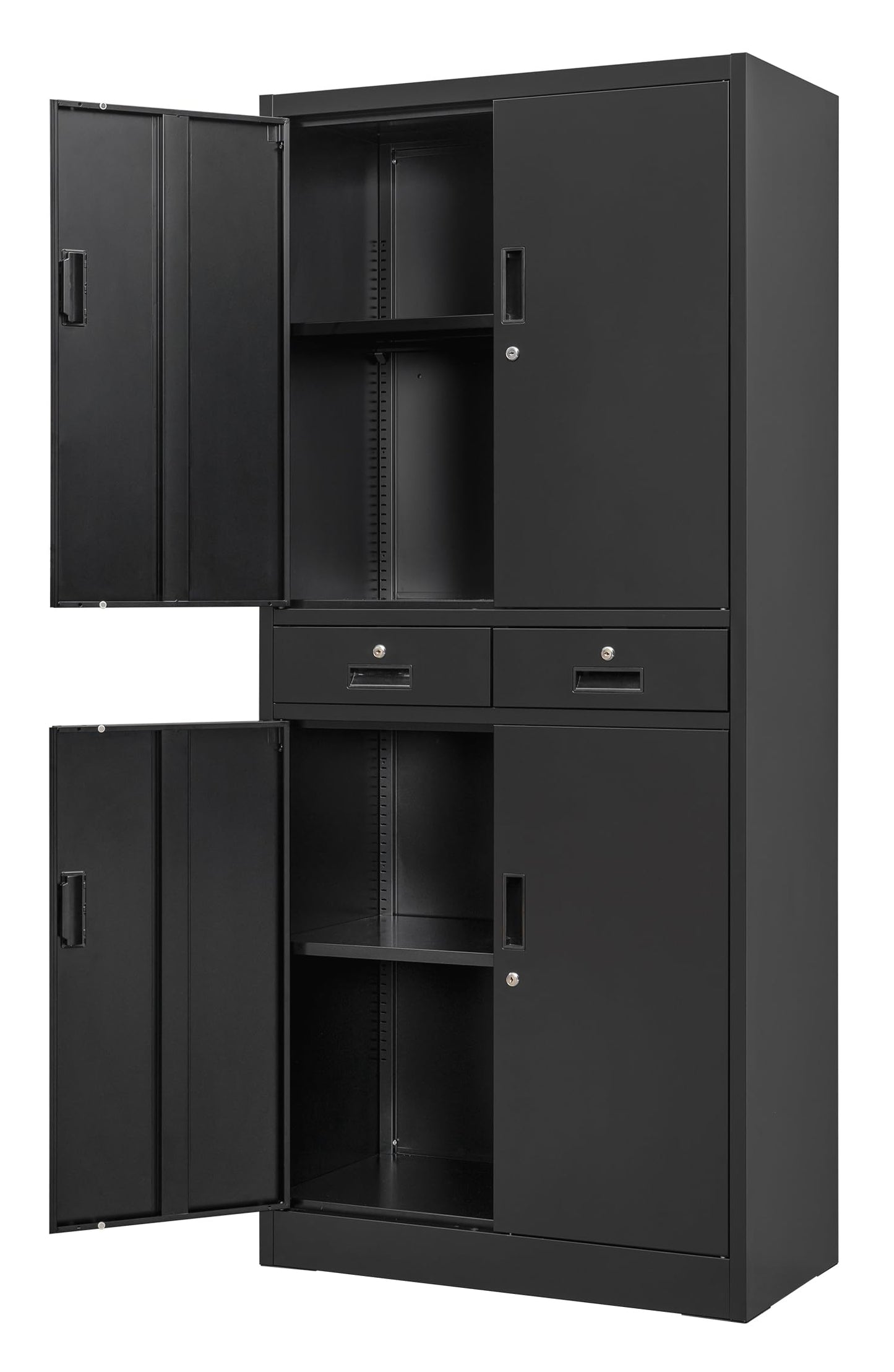 Wanfu Metal Storage Cabinet, 71" Locking Storage Cabinet with Adjustable Shelves and 2 Drawers, Steel Storage Cabinet for Office, Garage, Home, School, Utility Room(Black)