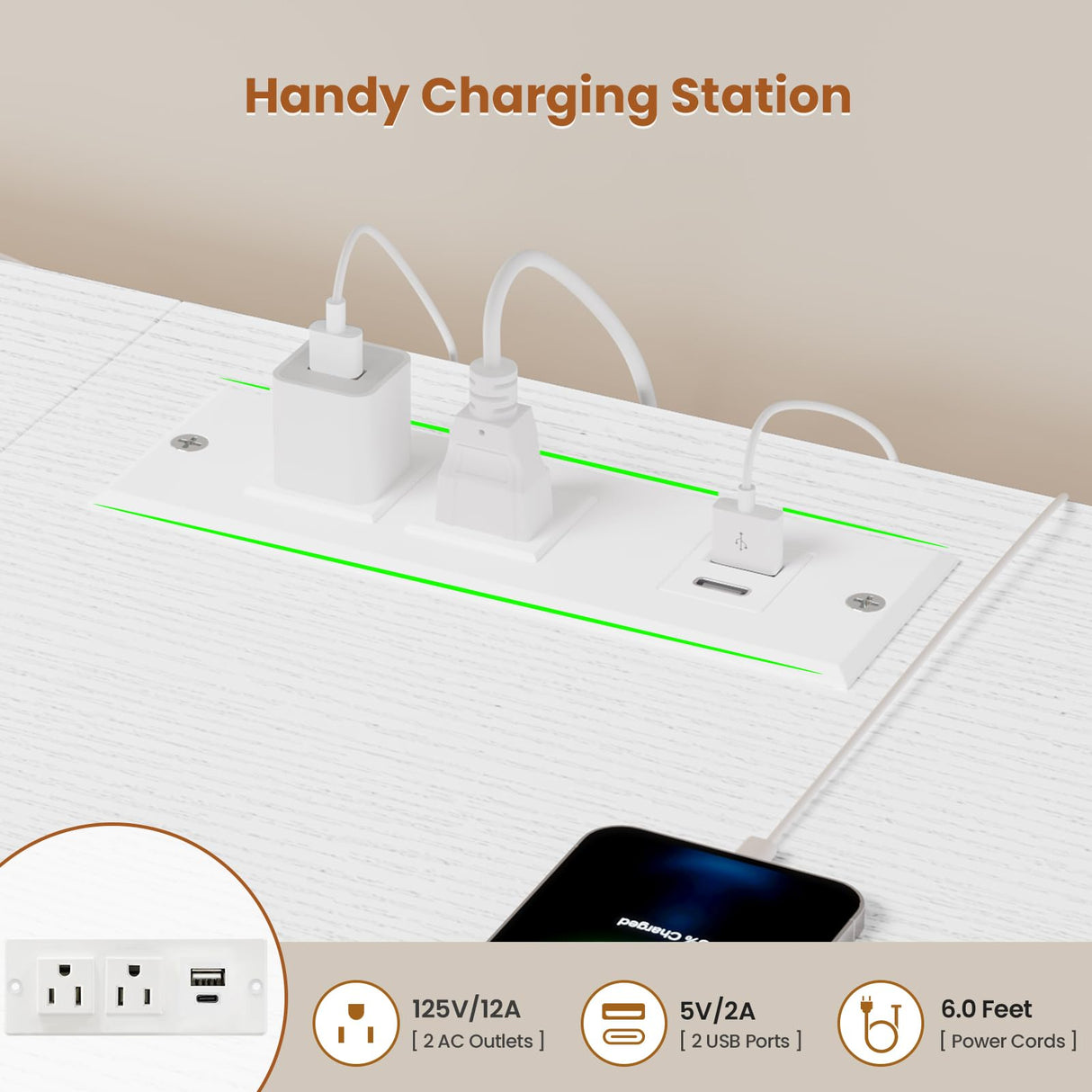 BTHFST LED TV Stand with Power Outlets for 65 70 Inches TVs, Entertainment Center with Open Shelves & 6 PU Fabric Drawers, TV Media Console Table for Living Room, Bedroom, White BTHFST