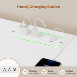 BTHFST LED TV Stand with Power Outlets for 65 70 Inches TVs, Entertainment Center with Open Shelves & 6 PU Fabric Drawers, TV Media Console Table for Living Room, Bedroom, White BTHFST