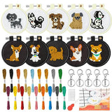 WATINC 10Pcs Embroidery Kit for Kids Stamped Cross Stitch, DIY Key Chain with Puppy Patterns Needlepoint Starter Kits, Craft Supplies for Beginners Children Adults Schoolbag Charms Ornaments