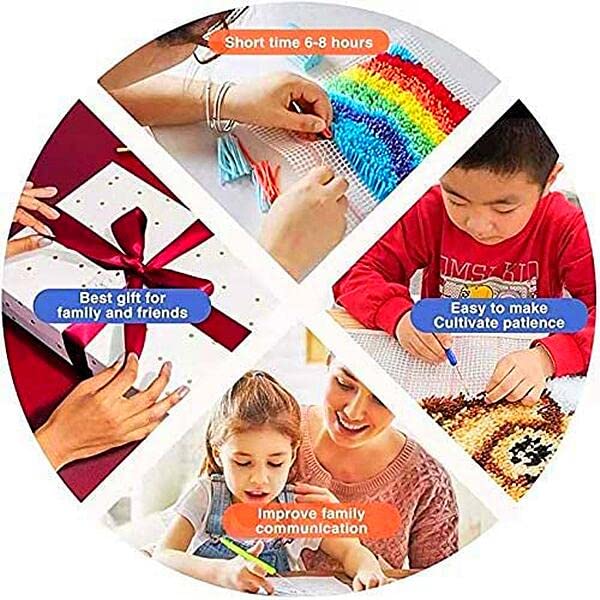 Latch Hook Kits Little Rug for Kids Rainbow and White Cloud Color Printed Canvas DIY Handmade Carpet Crochet Yarn Embroidery Needlework Hook Latch Kit Rug Cover Children Handicraft 30x30cm WoodArtSupply