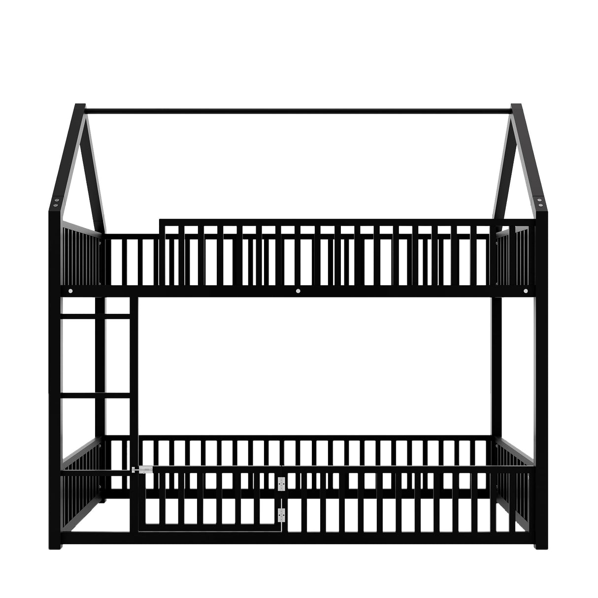 Bellemave Metal Bunk beds Twin Over Twin Size, Twin bunk beds with guardrail and Door for Kids, Floor bunk Bed, House bunk Bed for Kids，Black Bellemave