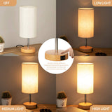 Yarra-Decor Bedside Lamps with USB Port - Touch Control Table Lamp for Bedroom Wood 3 Way Dimmable Nightstand Lamp Set of 2 with Round Flaxen Fabric Shade for Living Room, Dorm, Home Office (2 Pack) Yarra-Decor