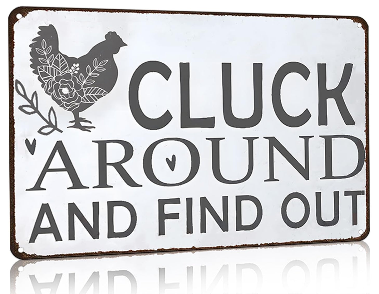 Smilelife Funny Chicken Gifts Chicken Cluck Around and Find Out Tin Sign for Home Farm Chicken Coop Farmhouse Kitchen Garden Decor 8 X 12 Inch (3021) Smilelife