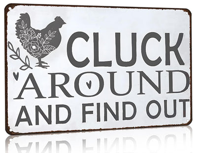 Smilelife Funny Chicken Gifts Chicken Cluck Around and Find Out Tin Sign for Home Farm Chicken Coop Farmhouse Kitchen Garden Decor 8 X 12 Inch (3021)