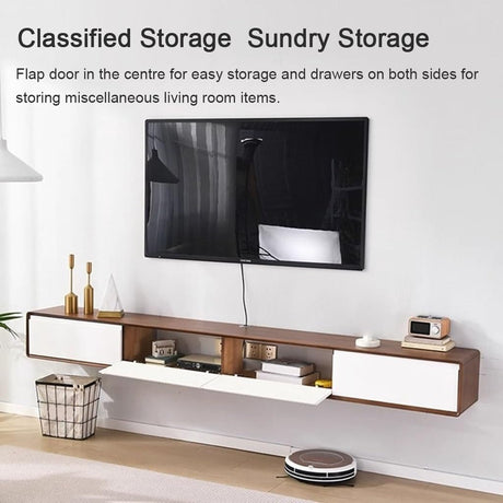 Floating TV Stand Floating TV Unit 62/78/94'' Wall Mounted TV Cabinet Wooden Entertainment Media Console Center Simple Living Room Bedroom Wall Mounted TV Stand Shelf(Brown-A,200 * 24 * 20cm) WoodArtSupply