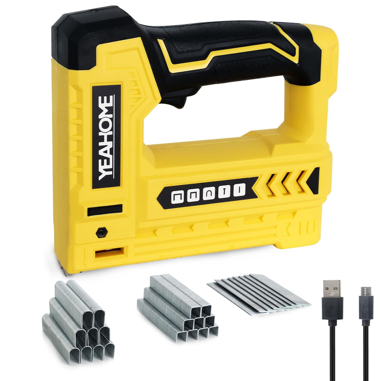 YEAHOME Electric Staple Gun, 5 in 1 Cordless Staple Gun for Upholstery with 1800 Staples & Nails, 3.7V Brad Nailer Kit with USB Charger for Wood, Carpentry, Crafts, DIY YEAHOME