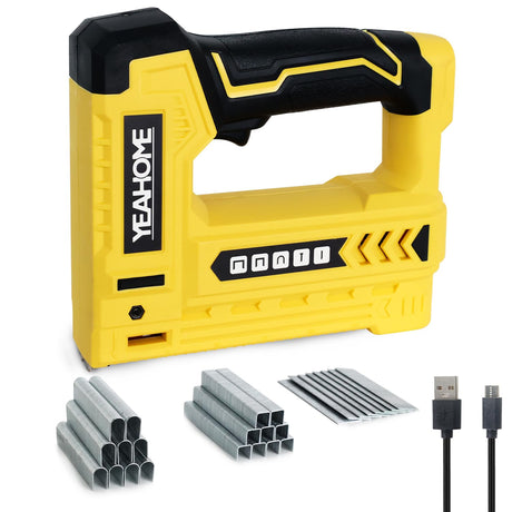 YEAHOME Electric Staple Gun, 5 in 1 Cordless Staple Gun for Upholstery with 1800 Staples & Nails, 3.7V Brad Nailer Kit with USB Charger for Wood, Carpentry, Crafts, DIY YEAHOME