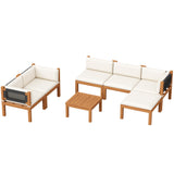 Devoko 7 Piece Acacia Wood Patio Sofa, Outdoor Sectional Coach and Love Seat with Coffee Table, Acacia Wood Patio Furniture Set for Balcony,Porch,Garden Devoko