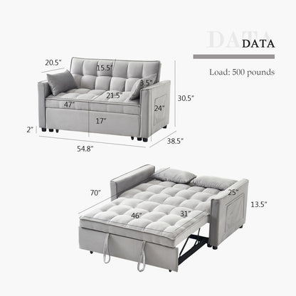 Eifizek 3-in-1 Convertible Sleeper Sofa Bed, Modern Pullout Couch Bed with Pull Out Bed, Adjustable Backrest, Futon Sofa for Living Room Furniture (Light Grey)