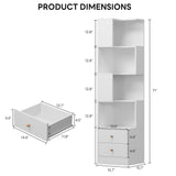 IRONCK Corner Bookshelf, 70.87" Tall Corner Bookcase with Drawers, Corner Shelf Storage Display Rack for Living Room Home Office, White IRONCK