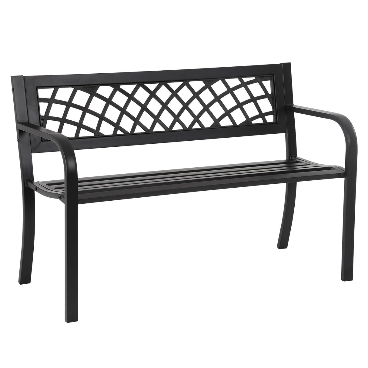 MGHH Outdoor Bench, Patio Garden Bench with Iron Steel Frame, Mesh Pattern, Metal Outside Bench for Park Porch Lawn Yard Balcony Path Entryway Deck,Black MGHH