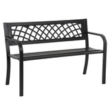 MGHH Outdoor Bench, Patio Garden Bench with Iron Steel Frame, Mesh Pattern, Metal Outside Bench for Park Porch Lawn Yard Balcony Path Entryway Deck,Black MGHH