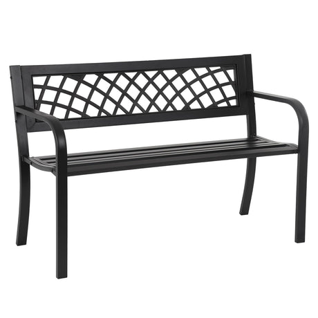 MGHH Outdoor Bench, Patio Garden Bench with Iron Steel Frame, Mesh Pattern, Metal Outside Bench for Park Porch Lawn Yard Balcony Path Entryway Deck,Black MGHH