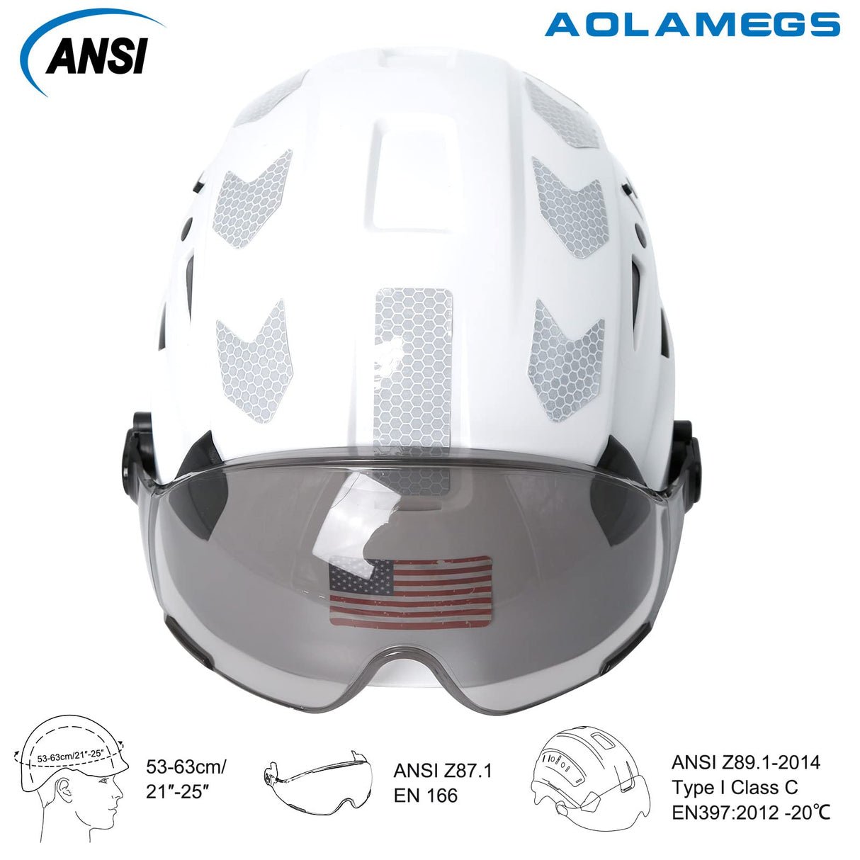 Hard Hats Construction OSHA Approved - ANSI Z89.1 Reflective Construction Worker Hat, Vented White Hard Hat with Visor for Men Women, ABS Safety Helmet for Adults,Removavle Chin Strap Aolamegs