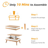 Bidiso Lift Top Coffee Center Table with Hidden Storage Compartment, Easy-to-Assembly , Dining Table for Living Room Reception/Home Office, Oak Bidiso