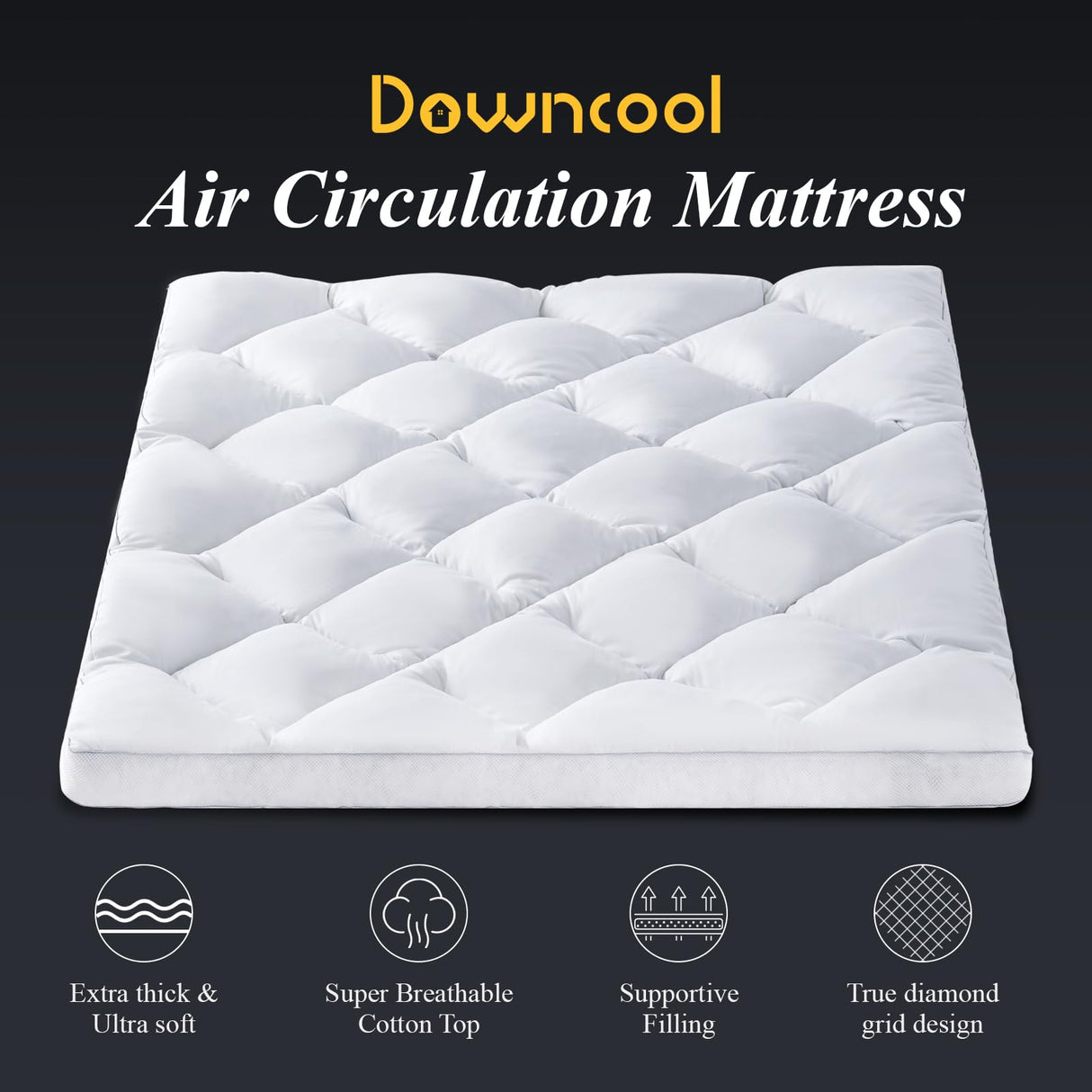 DOWNCOOL 3 Inch King Mattress, Ultra Thick and Fluffy Supportive Memory Foam Mattress Topper for Body Pain, Pad with Breathable Mesh Design for Deep Sleep, 80x78x3 Inches DOWNCOOL