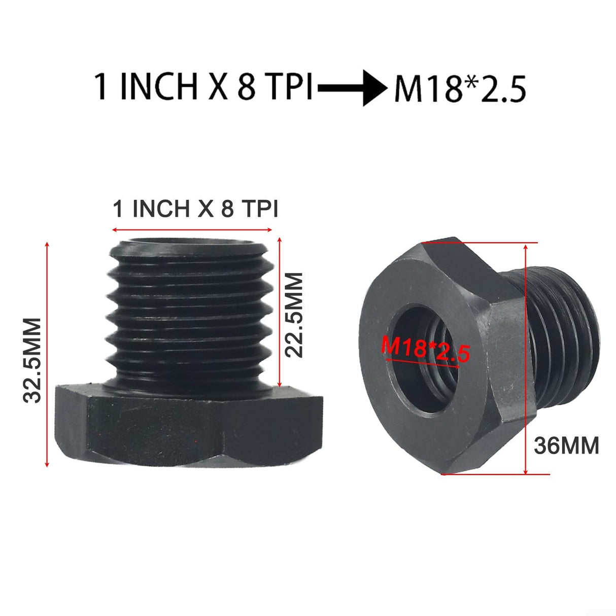 Wood Lathe Chuck Adapter, M18X2.5 to 1-8TPI, Headstock Spindle Adapter, Woodworking Chuck Thread Converter for Metal or Wood Turning, CNC Machining Cloudpower