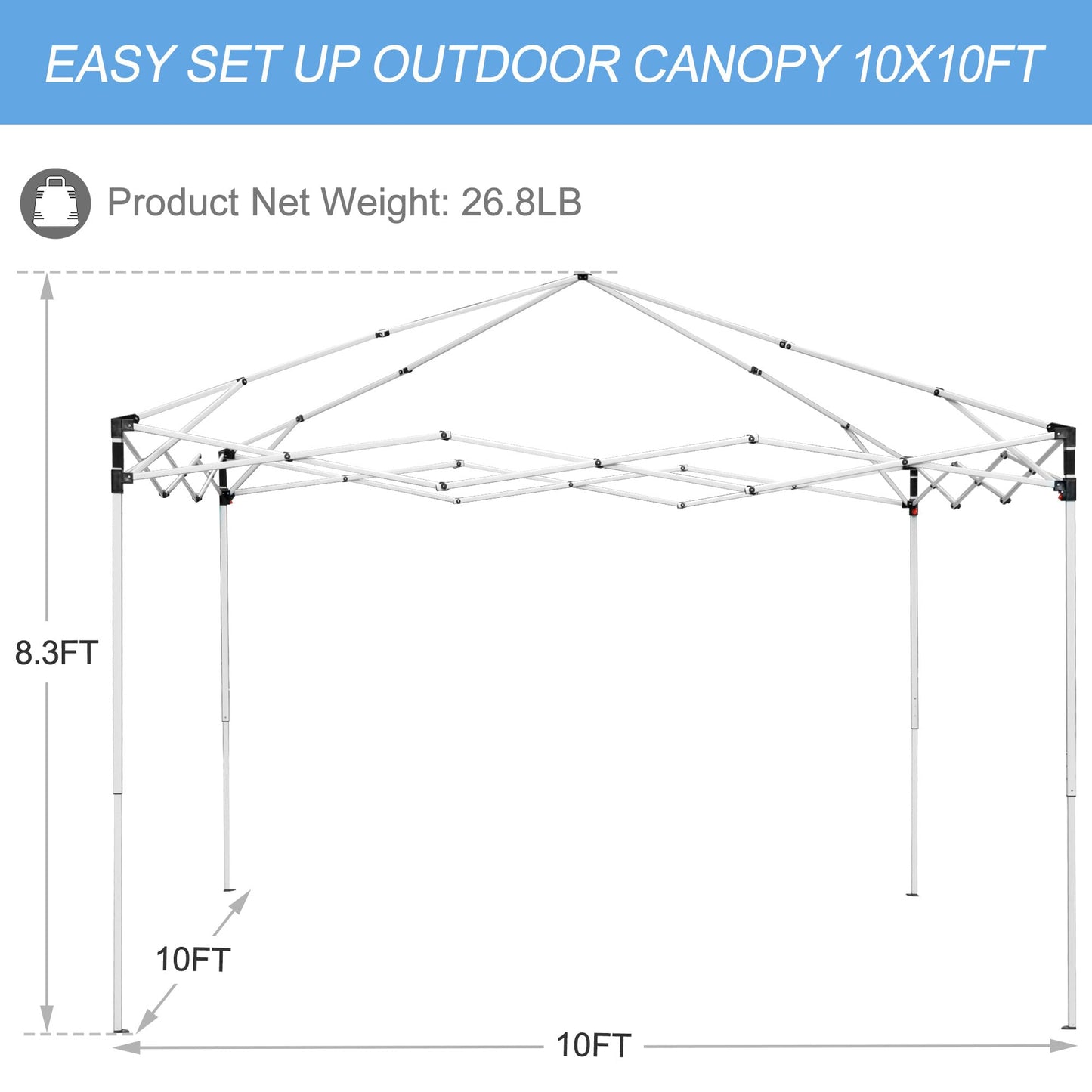 ZENY 10x10 Pop Up Canopy Tent Easy Set-up Outdoor Patio Canopy Adjustable Straight Leg Heights Instant Shelter with Wheeled Bag, Ropes