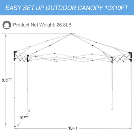 ZENY 10x10 Pop Up Canopy Tent Easy Set-up Outdoor Patio Canopy Adjustable Straight Leg Heights Instant Shelter with Wheeled Bag, Ropes ZENY