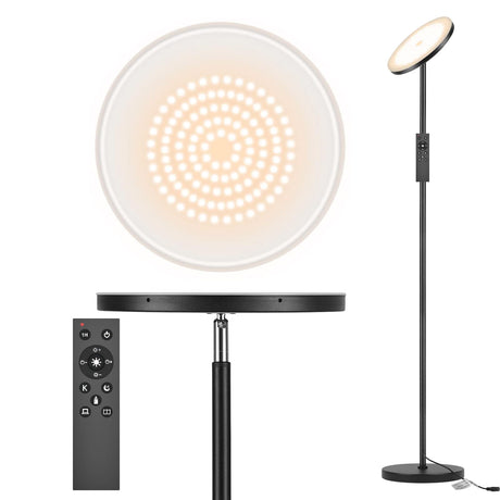 Yikuneng LED Floor lamp, Super Bright 30W LED Equivalent to 300W Modern Floor Lamp with Remote, Stepless Dimming and Color Temperature, 69”Tall Floor Lamps for Living Room Bedroom Office, Black Yikuneng
