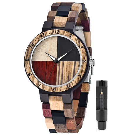 Tiong Ladies Plaid Wood Design Watch Lightweight Wooden Watches with Adjustable Strap and Stainless Steel Buckle Quartz Watches for Women Tiong