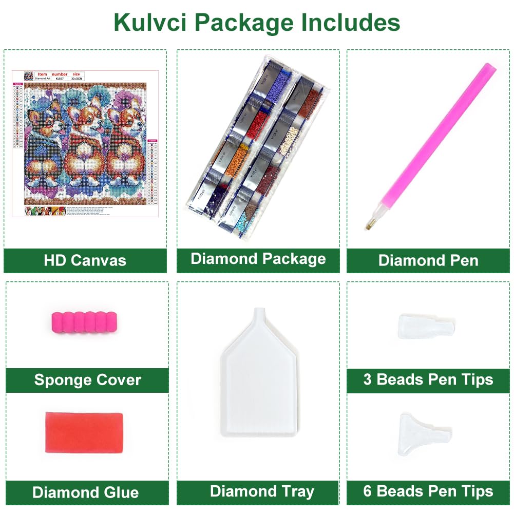 Kulvci Diamond Art Kits for Adults, Dog Diamond Painting Kits for Beginners, DIY 5D Diamond Painting with Round Gem Art Kits for Adults for Gift Home Wall Decor 12x12inch Kulvci