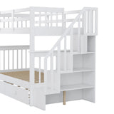 Harper & Bright Designs Twin Bunk Bed with Trundle Bed and Storage Shelf, Twin Over Twin Bunk Bed with Stairs and Guard Rail, Wood Bunk Bed Frame for Kids, Teens, Adults (Twin, White) Harper & Bright Designs