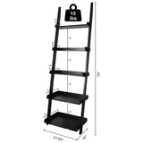 eHemco Modern 5 Tier Leaning Wall Ladder Bookshelf Organizer, Storage Rack, 70 Inches, Black eHemco
