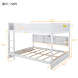 Harper & Bright Designs Queen Over Queen Bunk Bed with Built-in Storage Cabinets, Charging Station, Ladder and Safety Guardrails, Solid Pine Wood Bunk Bed, White Harper & Bright Designs