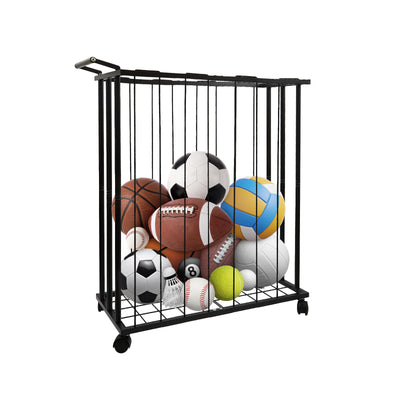 URMMIY Large Garage Ball Storage Rack with Wheels–Rolling Sports Equipment Organizer Freestanding Ball Holder for Basketball Soccer Volleyball Football–Sports Ball Storage for Garage Gym School Home