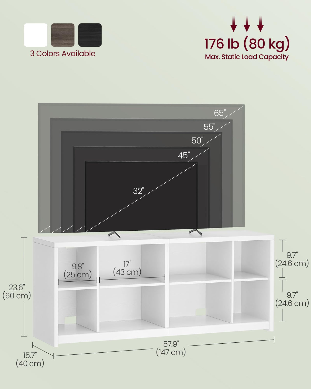 VASAGLE TV Stand for TVs up to 65 Inches, Entertainment Center with Storage Shelves, TV Console Table, Easy to Assemble, TV Cabinet for Living Room, Bedroom, Cloud White ULTV111W01 VASAGLE