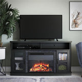 Ameriwood Home Barrow Creek Fireplace TV Stand for TVs up to 60 Inch, Replaceable Electric Fireplace Insert Heater, Remote Control, Timer, Realistic Log and Flame Effect, Black Oak Ameriwood Home