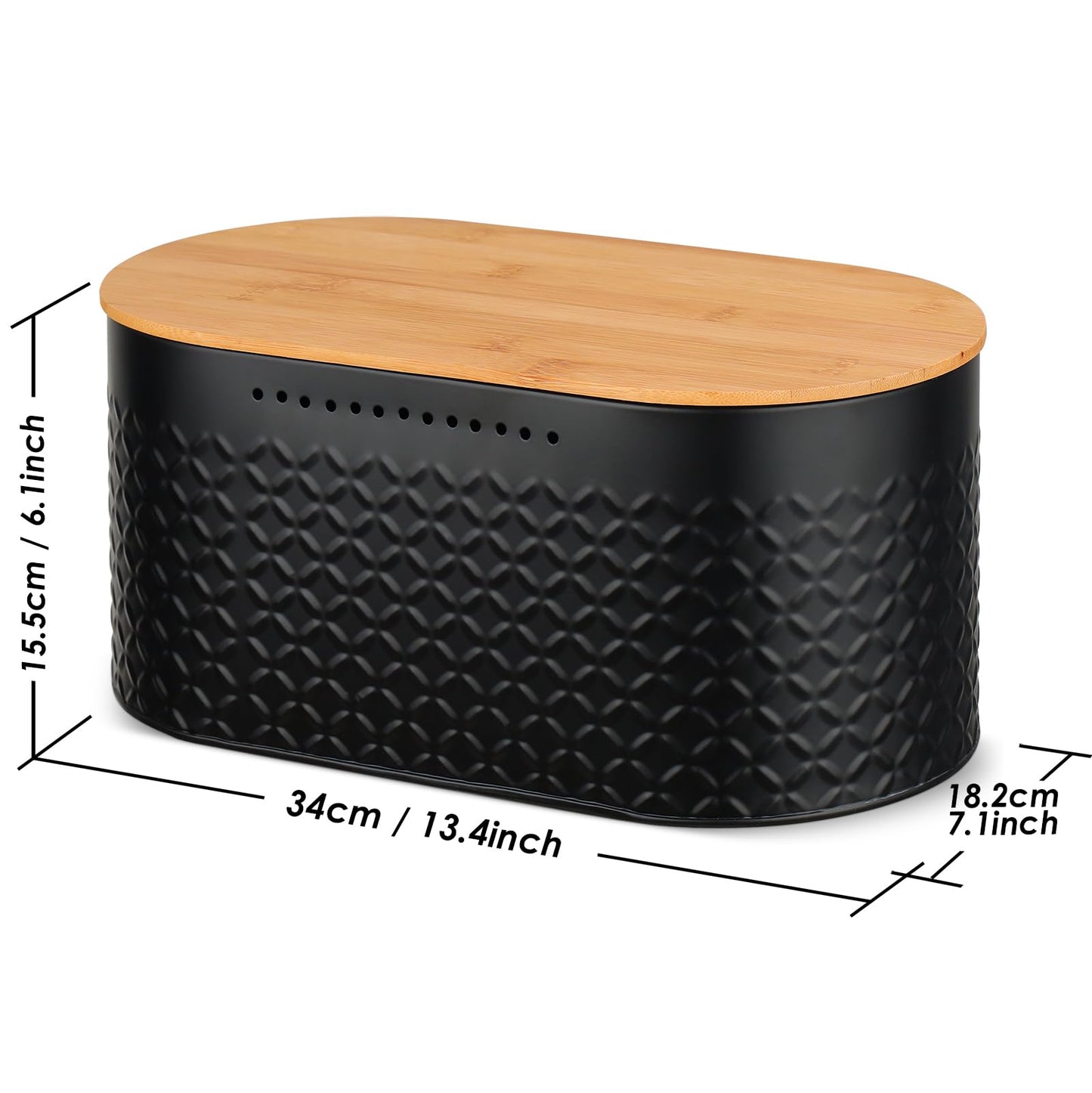 Hossejoy Metal Bread Box with Reversible Bamboo Cutting Lid, Bread Storage Container for Kitchen Countertop, Modern Bread Bin Holder Breadbox (Black)