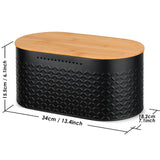 Hossejoy Metal Bread Box with Reversible Bamboo Cutting Lid, Bread Storage Container for Kitchen Countertop, Modern Bread Bin Holder Breadbox (Black) Hossejoy