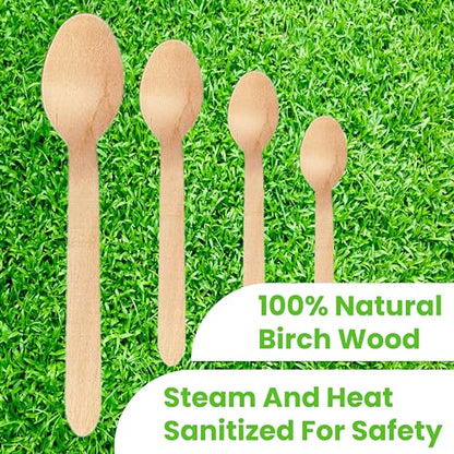 Concession Essentials Disposable Wooden Cutlery Spoons, Compostable and Earth Friendly, 6.25 Inch Length - Pack of 100 Spoons