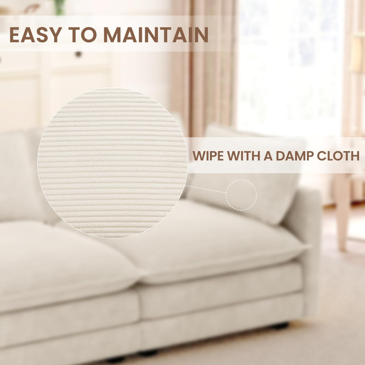 ROWHY 78'' Sectional 2 Seat Cloud Loveseat with 2 Throw Pillows, Modern Corduroy Love Seat, Cozy Sofa for Living Room, Office and Bedroom, Beige ROWHY