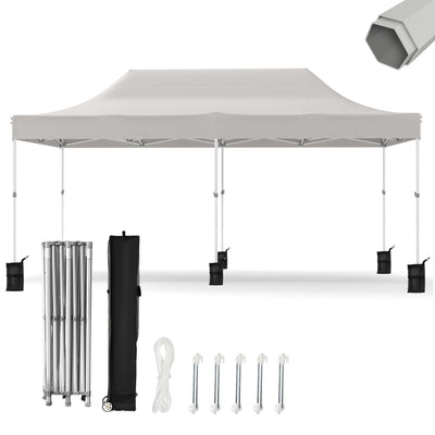 10x20ft Patio Easy Setup Pop Up Canopy Commercial Heavy Duty, Canopy Tent for Outdoor Events Instant Portable Shelter, 1 Roller Bag, 6 Sandbags, 10 Stakes, 6 Ropes, 5 Spare Screws, Gray