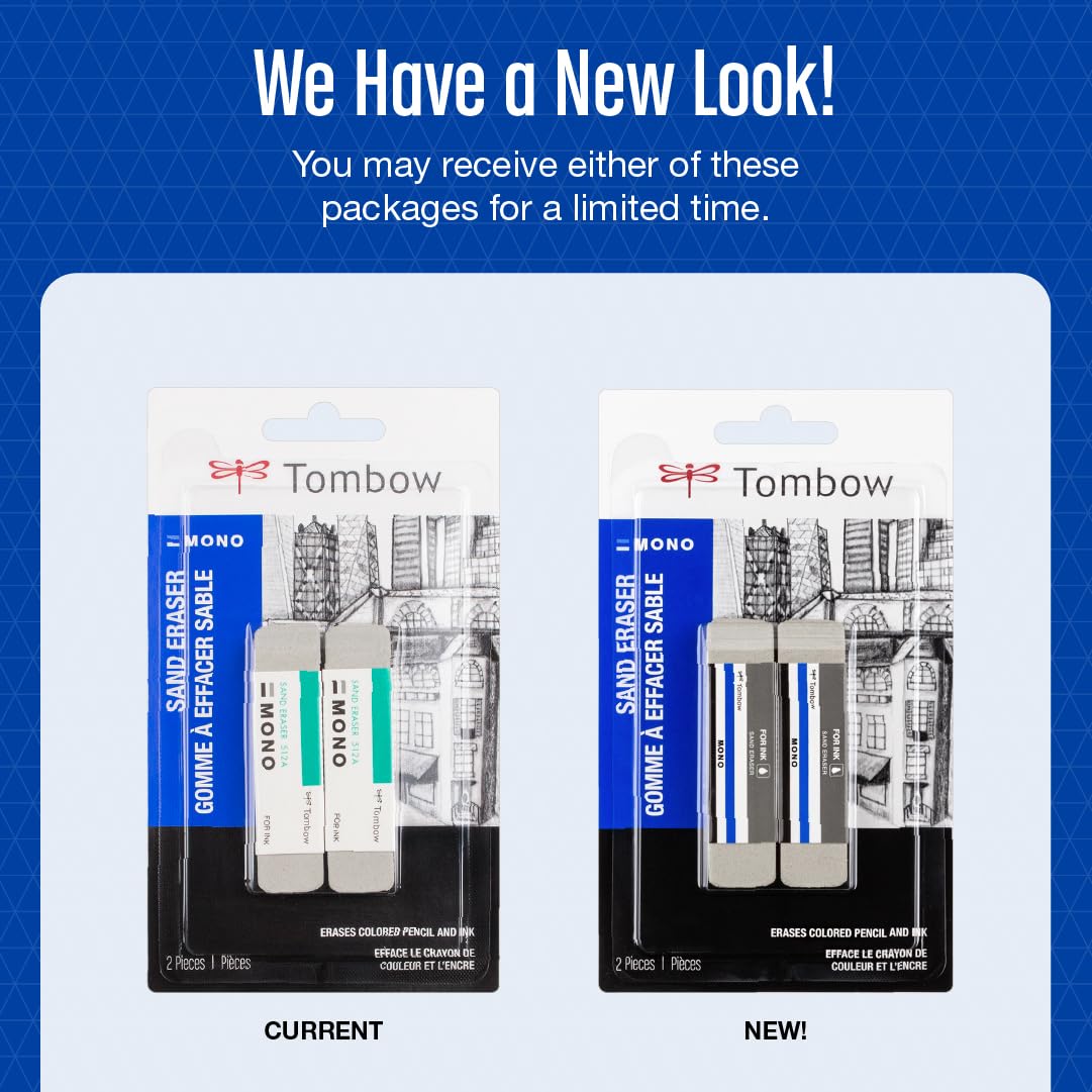 Tombow 67304 Mono Sand Eraser, 2-Pack. Silica Eraser Designed to Remove Colored Pencil and Ink Markings… Tombow