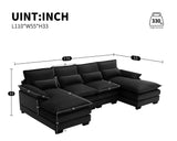 Merax 110" Modular Sectional Couches with Waist Pillows, 6-seat U-Shaped Upholstered Sleeper Sofa Bed Chaise Lounge for Living Room Furniture, Large, Black Merax