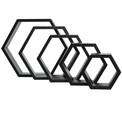 PHOENANCEE Hexagon Floating Shelves,Wall Mounted Wood Farmhouse Storage Honeycomb Wall Shelf Set of 5,for Bathroom, Kitchen, Bedroom, Living Room,Office,Home Room Wall Decor Driftwood Finish - WoodArtSupply