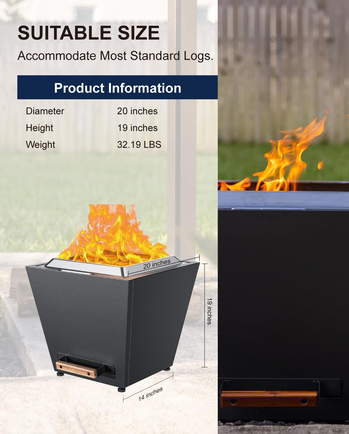 LEGACY HEATING Cyberpit One 20 inch Smokeless Fire Pit, w/Pull-Out Ash Pan, Portable Outdoor Firepits, Carry Handle for Backyard Patio Camping Bonfire, Stainless Steel, Black LEGACY HEATING