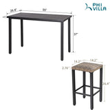 PHI VILLA 5 Piece Patio Bar Set, Black Wood Grain Metal Bar Table & 4 Wicker High Bar Stools, Bar Height Outdoor Dining Set for Porch, Yard, Deck, Poolside PHI VILLA