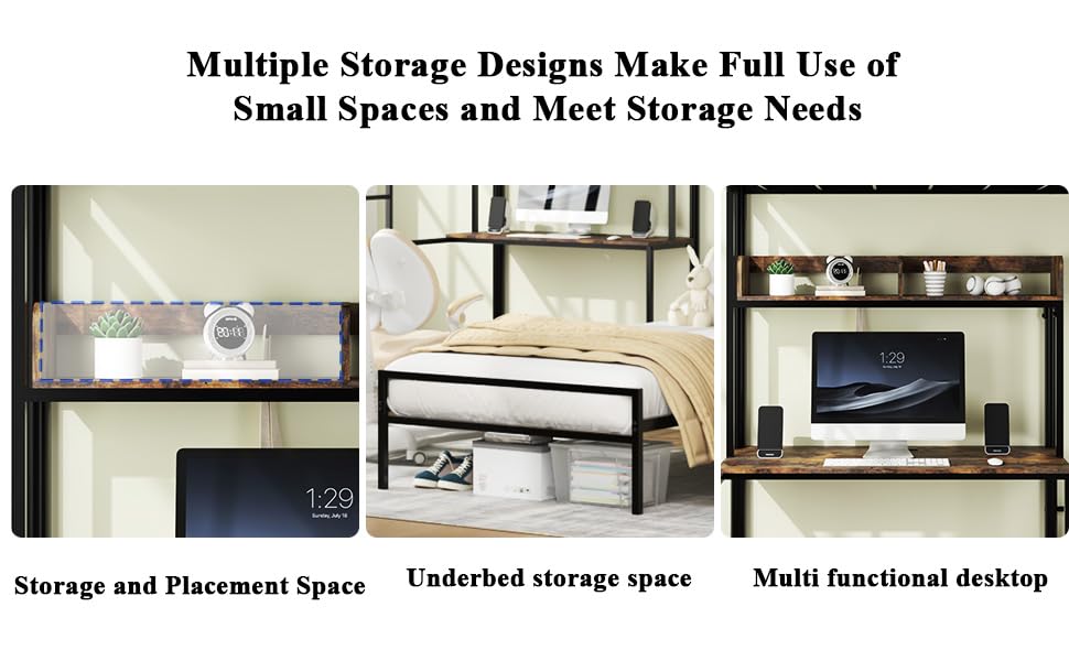 Bellemave Twin Over Twin bunk Bed with Desk, loft Bed with Desk and Shelves, Twin Over Twin Metal Bunk Beds with Charging Station, Black Bellemave