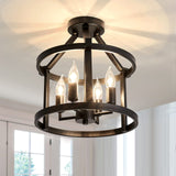 UOFUS Metal Semi Flush Mount Ceiling Light Fixture 4 Candle Holder Matte Chandelier Farmhouse Ceiling Lamp for Dining Room Bedroom Kitchen Hallway Entryway（Black） UOFUS