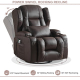 OQQOEE Power Recliner Chair,Electric Swivel Rocker Recliner,Glider Rocking Chairs Home Theater Seating with Massage Heat,Cup Holders,USB Ports for Living Room (Brown PU) OQQOEE
